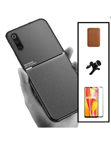 Kit Capa Magnetic Lux + Magn Wallet Castanho + Vidro + Sup Magn Reforçado para Samsung Galaxy A30s