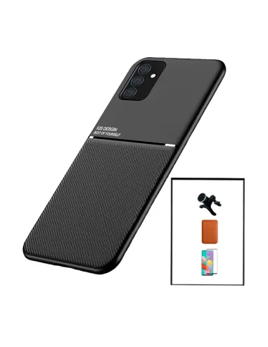 Kit Capa Magnetic Lux + Magn Wallet Castanho + Vidro + Sup Magn Reforçado para Samsung Galaxy M52 5G