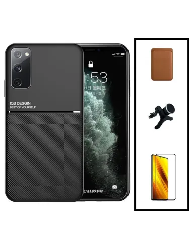 Kit Capa Magnetic Lux + Magn Wallet Castanho + Vidro + Sup Magn Reforçado para Samsung Galaxy Note 20