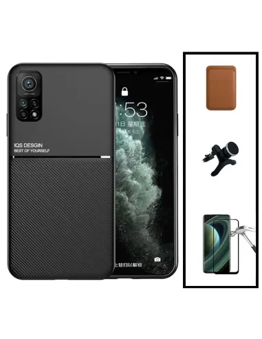 Kit Capa Magnetic Lux + Magn Wallet Castanho + Vidro + Sup Magn Reforçado para Xiaomi Mi 10T 5G