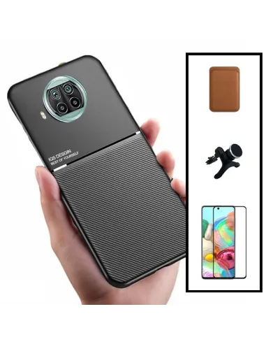 Kit Capa Magnetic Lux + Magn Wallet Castanho + Vidro + Sup Magn Reforçado para Xiaomi Mi 10T Lite 5G