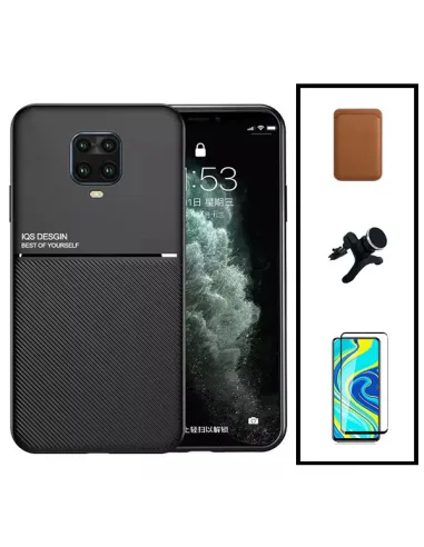 Kit Capa Magnetic Lux + Magn Wallet Castanho + Vidro + Sup Magn Reforçado para Xiaomi Poco M2 Pro