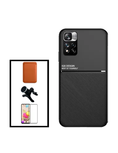 Kit Capa Magnetic Lux + Magn Wallet Castanho + Vidro + Sup Magn Reforçado para Xiaomi Redmi Note 11 Pro