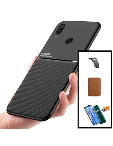 Kit Capa Magnetic Lux + Magn Wallet Castanho + Vidro + Sup Magn L para Huawei P Smart Z