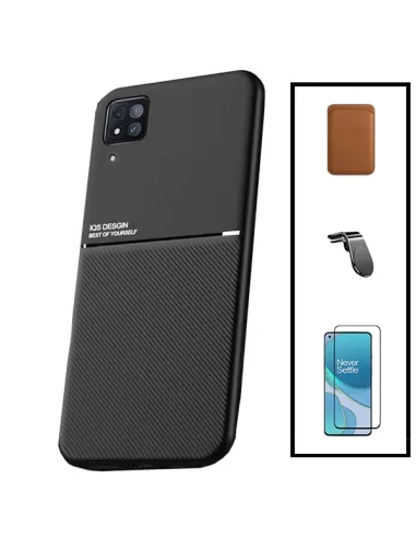 Kit Capa Magnetic Lux + Magn Wallet Castanho + Vidro + Sup Magn L para Huawei P40 Lite