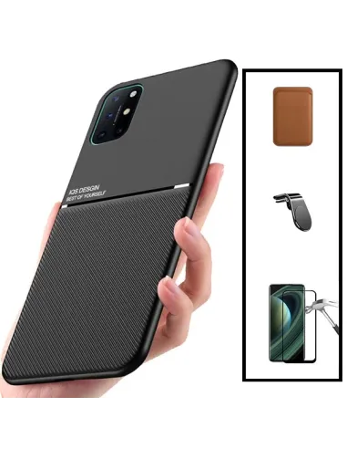 Kit Capa Magnetic Lux + Magn Wallet Castanho + Vidro + Sup Magn L para OnePlus 8T