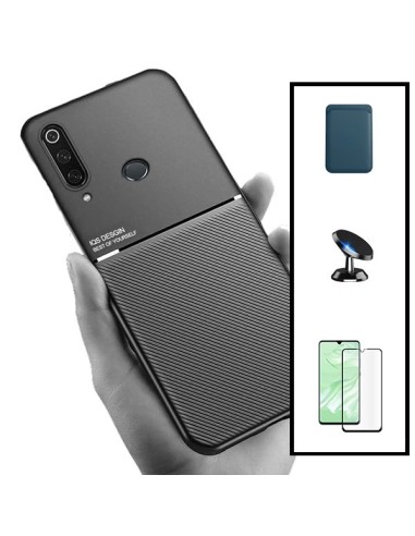 Kit Capa Magnetic Lux + Magnetic Wallet Azul + 5D Full Cover + Suporte Magnético de Carro para Huawei P30 Lite New Edition