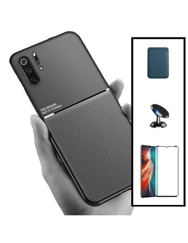 Kit Capa Magnetic Lux + Magnetic Wallet Azul + 5D Full Cover + Suporte Magnético de Carro para Huawei P30 Pro