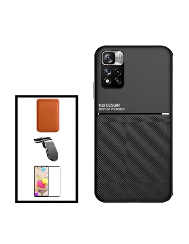 Kit Capa Magnetic Lux + Magn Wallet Castanho + Vidro + Sup Magn L para Xiaomi 11i