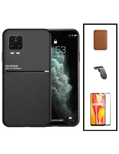 Kit Capa Magnetic Lux + Magn Wallet Castanho + Vidro + Sup Magn L para Xiaomi Mi 10 Lite 5G