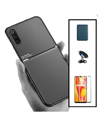 Kit Capa Magnetic Lux + Magnetic Wallet Azul + 5D Full Cover + Suporte Magnético de Carro para Samsung Galaxy A30s