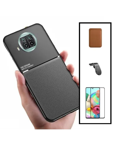 Kit Capa Magnetic Lux + Magn Wallet Castanho + Vidro + Sup Magn L para Xiaomi Redmi Note 9 Pro 5G