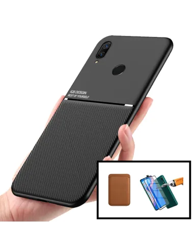 Kit Capa Magnetic Lux + Magnetic Wallet Castanho + Vidro Full Cover para Huawei P Smart Z