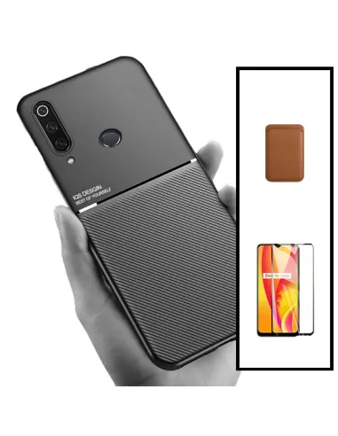 Kit Capa Magnetic Lux + Magnetic Wallet Castanho + Vidro Full Cover para Huawei P30 Lite New Edition