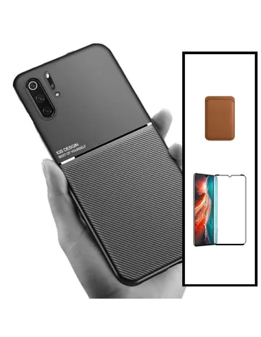 Kit Capa Magnetic Lux + Magnetic Wallet Castanho + Vidro Full Cover para Huawei P30 Pro New Edition