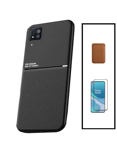 Kit Capa Magnetic Lux + Magnetic Wallet Castanho + Vidro Full Cover para Huawei P40 Lite