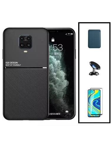 Kit Capa Magnetic Lux + Magnetic Wallet Azul + 5D Full Cover + Suporte Magnético de Carro para Xiaomi Redmi Note 10 Lite