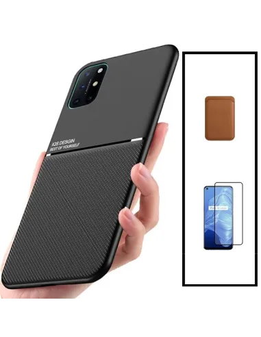 Kit Capa Magnetic Lux + Magnetic Wallet Castanho + Vidro Full Cover para OnePlus 8T+ 5G