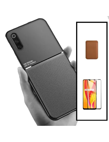 Kit Capa Magnetic Lux + Magnetic Wallet Castanho + Vidro Full Cover para Samsung Galaxy A30s