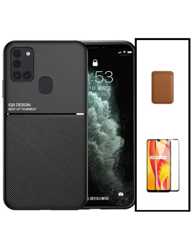 Kit Capa Magnetic Lux + Magnetic Wallet Castanho + Vidro Full Cover para Samsung Galaxy M30s