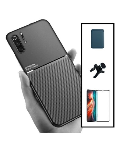 Kit Capa Magnetic Lux + Magnetic Wallet Azul + 5D Full Cover + Suporte Magnético de Carro Reforçado para Huawei P30 Pro New Edit