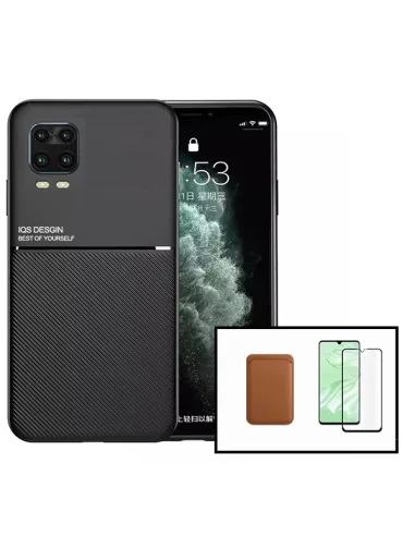 Kit Capa Magnetic Lux + Magnetic Wallet Castanho + Vidro Full Cover para Xiaomi Mi 10 Lite 5G