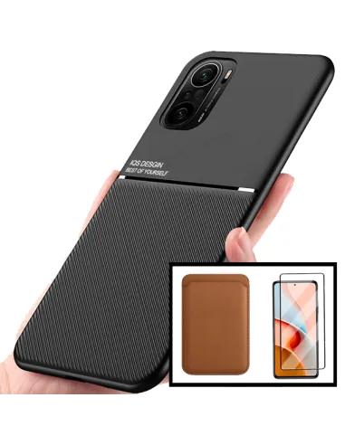 Kit Capa Magnetic Lux + Magnetic Wallet Castanho + Vidro Full Cover para Xiaomi Mi 11i