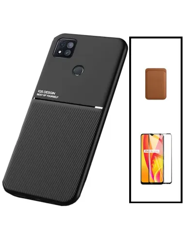 Kit Capa Magnetic Lux + Magnetic Wallet Castanho + Vidro Full Cover para Xiaomi Poco C3