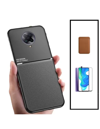 Kit Capa Magnetic Lux + Magnetic Wallet Castanho + Vidro Full Cover para Xiaomi Poco F2 Pro