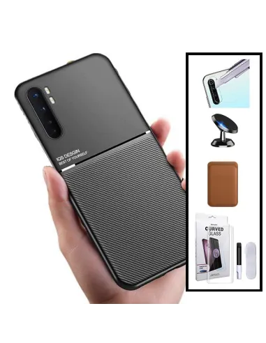 Kit Capa Magnetic Lux + Magn Wallet Castanho + UV + P. de Câmara + Sup Magn para Xiaomi Mi Note 10 Lite