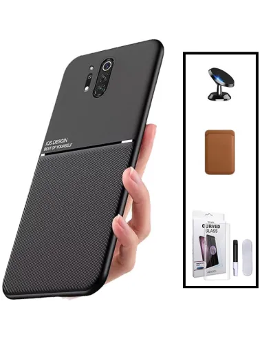 Kit Capa Magnetic Lux + Magn Wallet Castanho + UV + Sup Magn para OnePlus 8 Pro