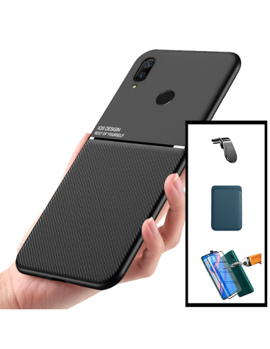 Kit Capa Magnetic Lux + Magnetic Wallet Azul + 5D Full Cover + Suporte Magnético L Safe Driving para Huawei P Smart Z