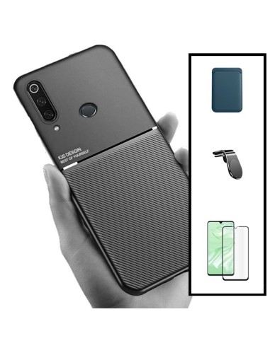 Kit Capa Magnetic Lux + Magnetic Wallet Azul + 5D Full Cover + Suporte Magnético L Safe Driving para Huawei P30 Lite