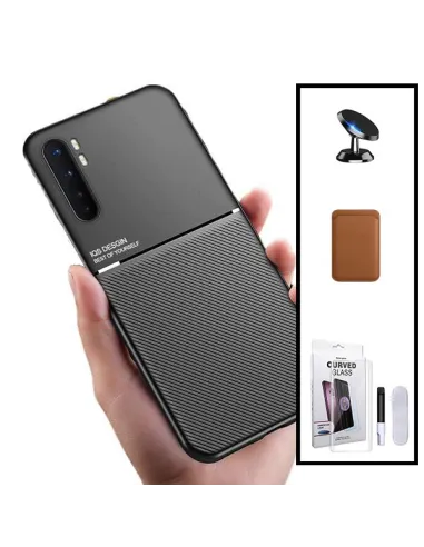 Kit Capa Magnetic Lux + Magn Wallet Castanho + UV + Sup Magn para Xiaomi Mi Note 10 Lite