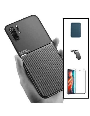 Kit Capa Magnetic Lux + Magnetic Wallet Azul + 5D Full Cover + Suporte Magnético L Safe Driving para Huawei P30 Pro