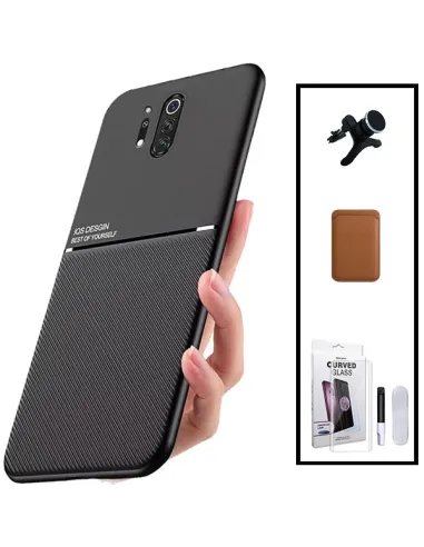 Kit Capa Magnetic Lux + Magn Wallet Castanho + UV + Sup Magn Reforçado para OnePlus 8 Pro