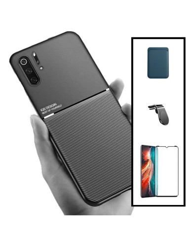 Kit Capa Magnetic Lux + Magnetic Wallet Azul + 5D Full Cover + Suporte Magnético L Safe Driving para Huawei P30 Pro New Edition