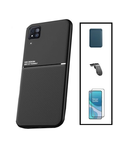 Kit Capa Magnetic Lux + Magnetic Wallet Azul + 5D Full Cover + Suporte Magnético L Safe Driving para Huawei P40 Lite