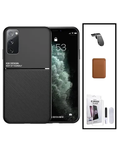 Kit Capa Magnetic Lux + Magn Wallet Castanho + UV + Sup Magn L para Samsung Galaxy S20 FE