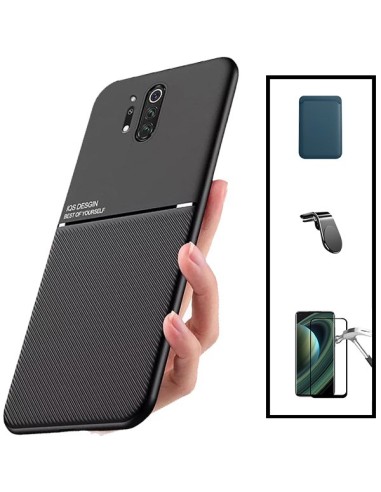 Kit Capa Magnetic Lux + Magnetic Wallet Azul + 5D Full Cover + Suporte Magnético L Safe Driving para onePlus 8 Pro