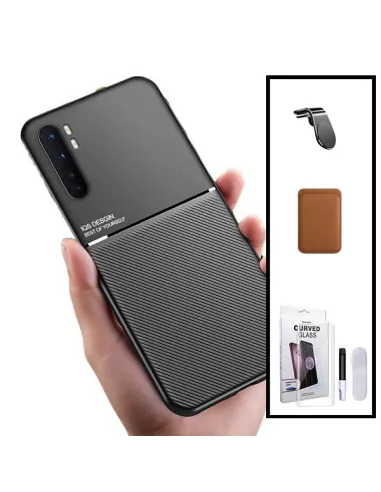 Kit Capa Magnetic Lux + Magn Wallet Castanho + UV + Sup Magn L para Xiaomi Mi Note 10 Lite