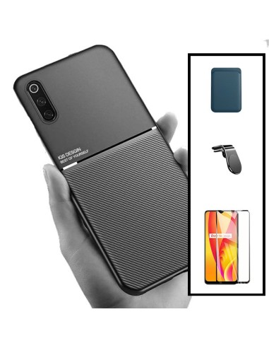 Kit Capa Magnetic Lux + Magnetic Wallet Azul + 5D Full Cover + Suporte Magnético L Safe Driving para Samsung Galaxy A30s