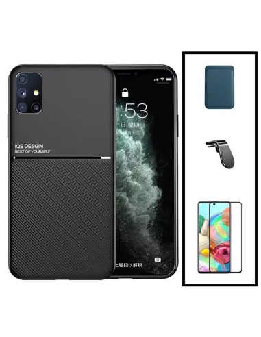 Kit Capa Magnetic Lux + Magnetic Wallet Azul + 5D Full Cover + Suporte Magnético L Safe Driving para Samsung Galaxy A71 5G UW