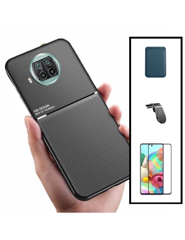 Kit Capa Magnetic Lux + Magnetic Wallet Azul + 5D Full Cover + Suporte Magnético L Safe Driving para Xiaomi Mi 10T Lite 5G