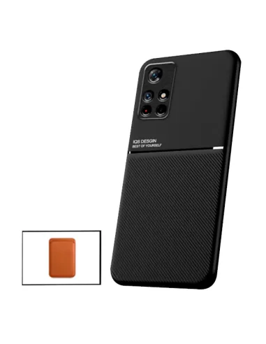 Kit Capa Magnetic Lux + Magnetic Wallet Castanho para Xiaomi Poco M4 Pro 5G