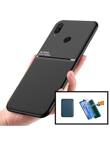 Kit Capa Magnetic Lux + Magnetic Wallet Azul + 5D Full Cover para Huawei P Smart Z