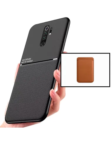 Kit Capa Magnetic Lux + Magnetic Wallet Castanho para Xiaomi Redmi 9