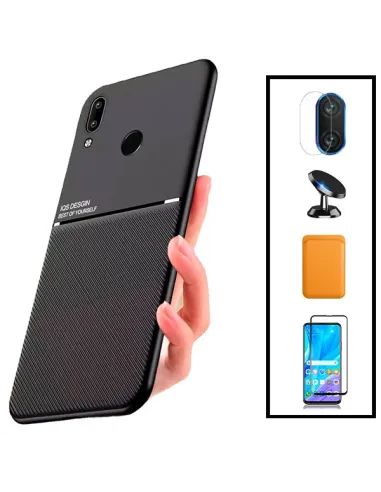 Kit Capa Magnetic Lux + Magn Wallet Laranja + Vidro + P. de Câmara + Sup Magn para Huawei P Smart 2019