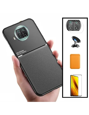 Kit Capa Magnetic Lux + Magn Wallet Laranja + Vidro + P. de Câmara + Sup Magn para Xiaomi Mi 10i