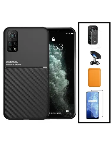 Kit Capa Magnetic Lux + Magn Wallet Laranja + Vidro + P. de Câmara + Sup Magn para Xiaomi Mi 10T Pro 5G